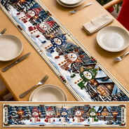 Christmas, Cozy, Family, Icon, Top Market - Christmas Decor Gift For Grandma And Mom - Personalized Family Name And Names Snowmen Together Table Runner
