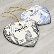 Christmas,Cat Lovers,Cat Mom,Cat Dad,Sad - Chinoiserie Toile Cat Sitting On The Windowsill - Personalized Heart Ceramic Ornament