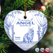Christmas,Cat Lovers,Cat Mom,Cat Dad,Sad - Chinoiserie Toile Cat Sitting On The Windowsill - Personalized Heart Ceramic Ornament