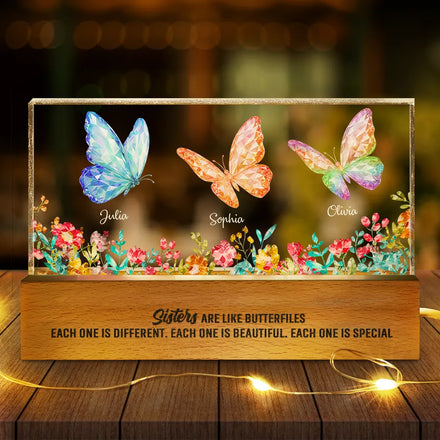 Besties Sisters Friends With Crystal Butterfly Effect - Personalized Rectangle LED Light