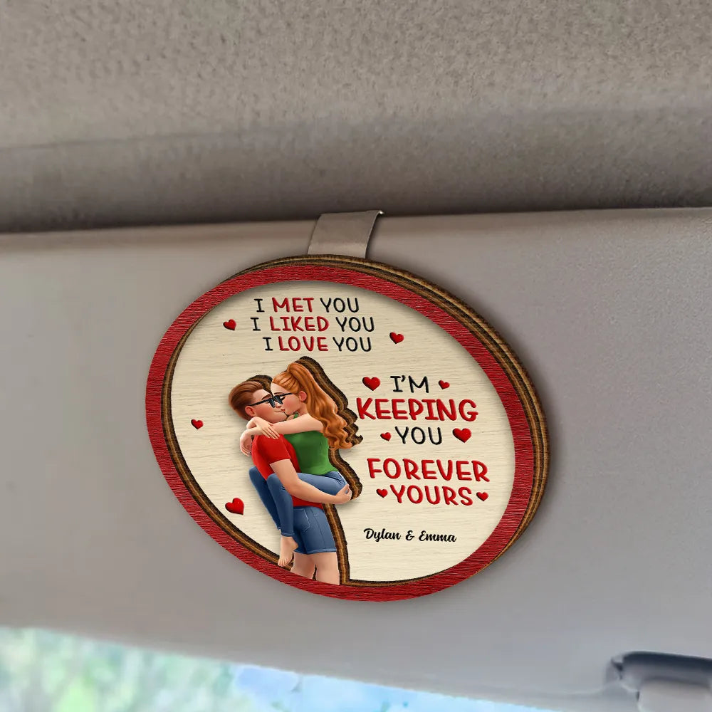 Gift For Couples,Gift For Husband,Gift For Wife,Gift For Boyfriend,Gift For Girlfriend,LGBT,Love - I Met You Liked You Loved You Forever Kissing Couple - Personalized Custom Shaped Car Visor Clip
