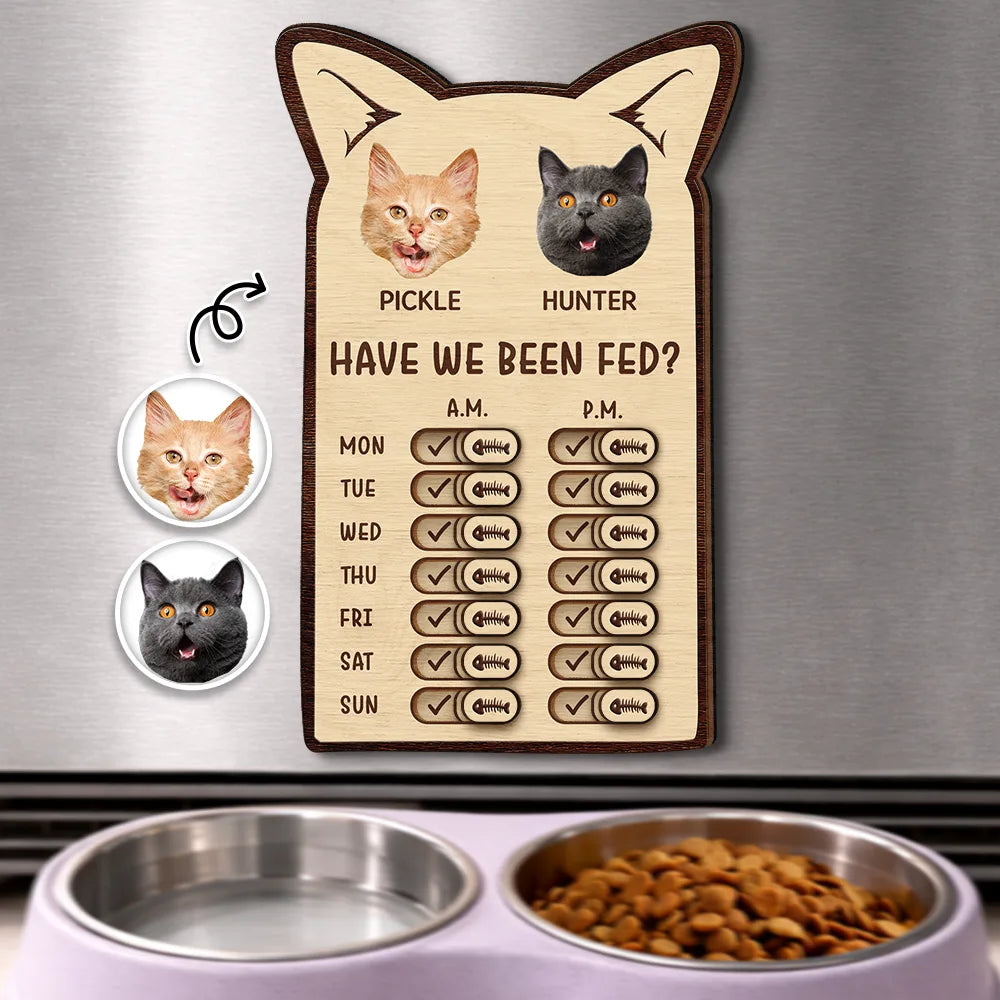 Custom Photo Cute Cat Ear Feed Medication Tracker - Personalized Wooden Pet Feeding Reminder