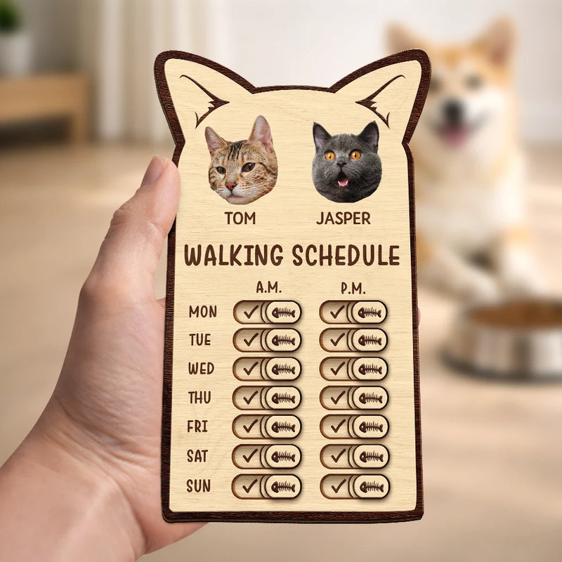 Cat Lovers,Cat Mom,Cat Dad,Cat Couple - Custom Photo Cute Cat Ear Feed Medication Tracker - Personalized Wooden Pet Feeding Reminder