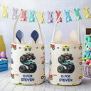Gift For Kids,Grandpa,Grandkids,Grandma,Gift For Grandkids,Easter - Kid Monster Truck Toy Container Monogram Initial - Personalized Bunny Ears Bucket Bag
