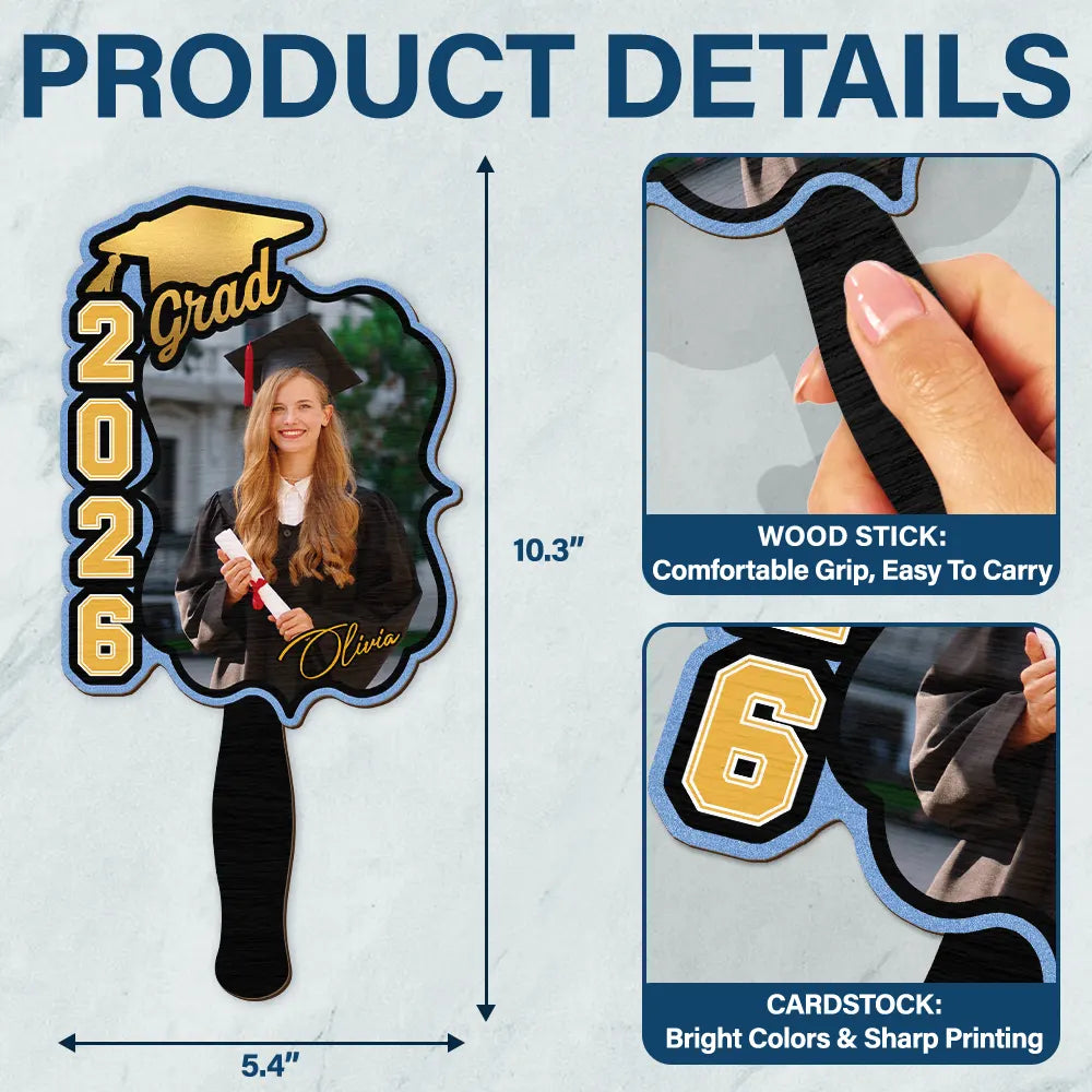 Graduation,Gift For Yourself,Gift For Women,Gift For Men,Gift For Daughter,Gift For Son,Gift For Sisters,Gift For Brothers,Gift For Bestie,Gift For Sibling,Happy - Custom Photo Congrats Graduation With Team School's Logo - Personalized Graduation Handheld Fan