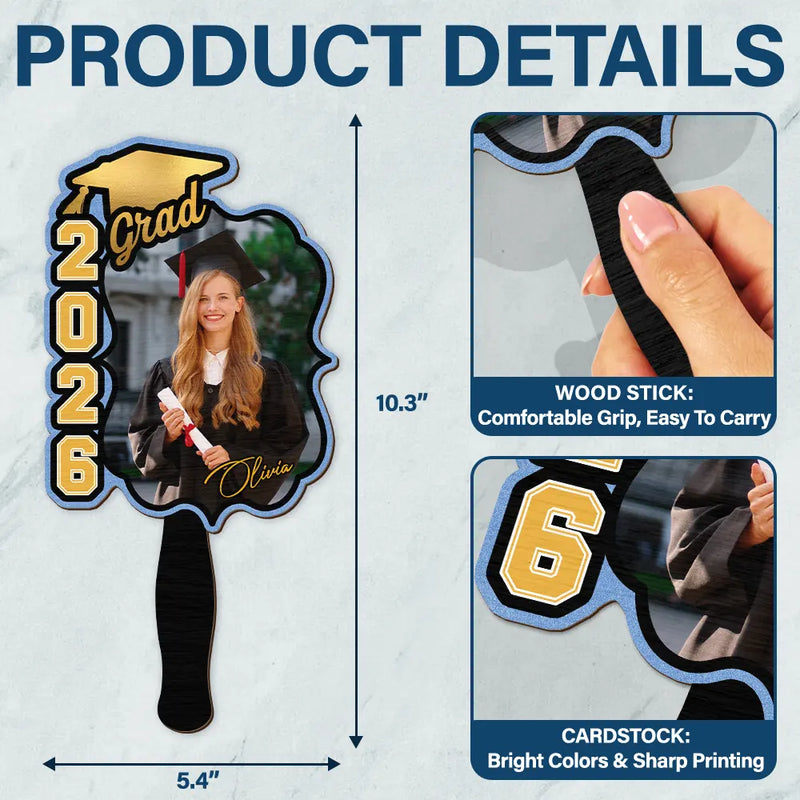 Graduation,Gift For Yourself,Gift For Women,Gift For Men,Gift For Daughter,Gift For Son,Gift For Sisters,Gift For Brothers,Gift For Bestie,Gift For Sibling,Happy - Custom Photo Congrats Graduation With Team School's Logo - Personalized Graduation Handheld Fan