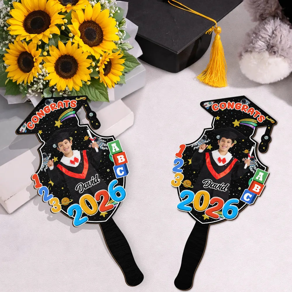 Graduation,Gift For Kids,Dad,Children,Mom,Happy - Custom Photo Congrats Pre-K Kindergarten Graduation - Personalized Graduation Handheld Fan