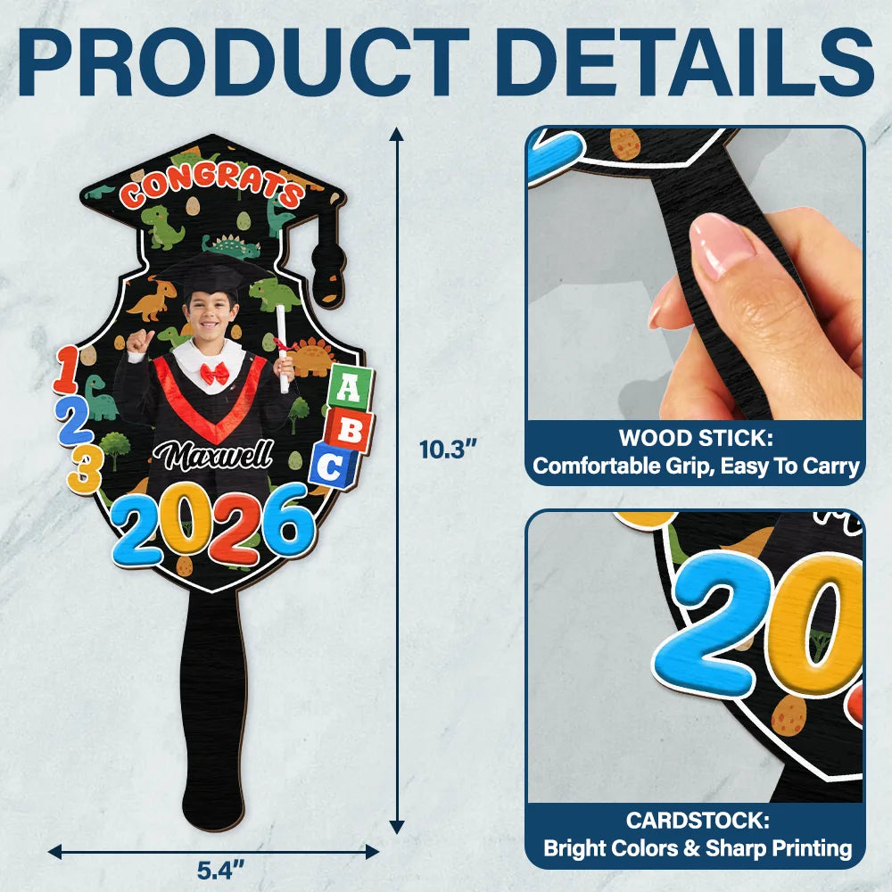 Graduation,Gift For Kids,Dad,Children,Mom,Happy - Custom Photo Congrats Pre-K Kindergarten Graduation - Personalized Graduation Handheld Fan