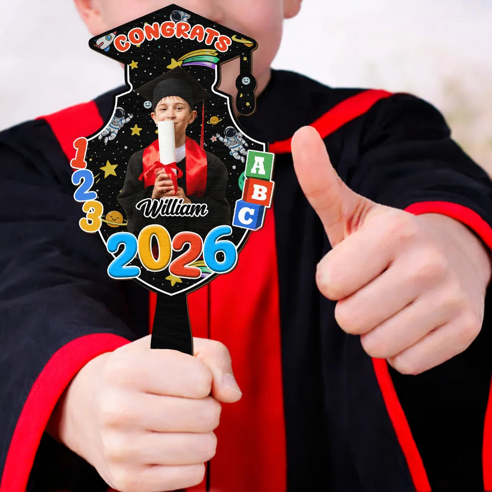 Graduation,Gift For Kids,Dad,Children,Mom,Happy - Custom Photo Congrats Pre-K Kindergarten Graduation - Personalized Graduation Handheld Fan