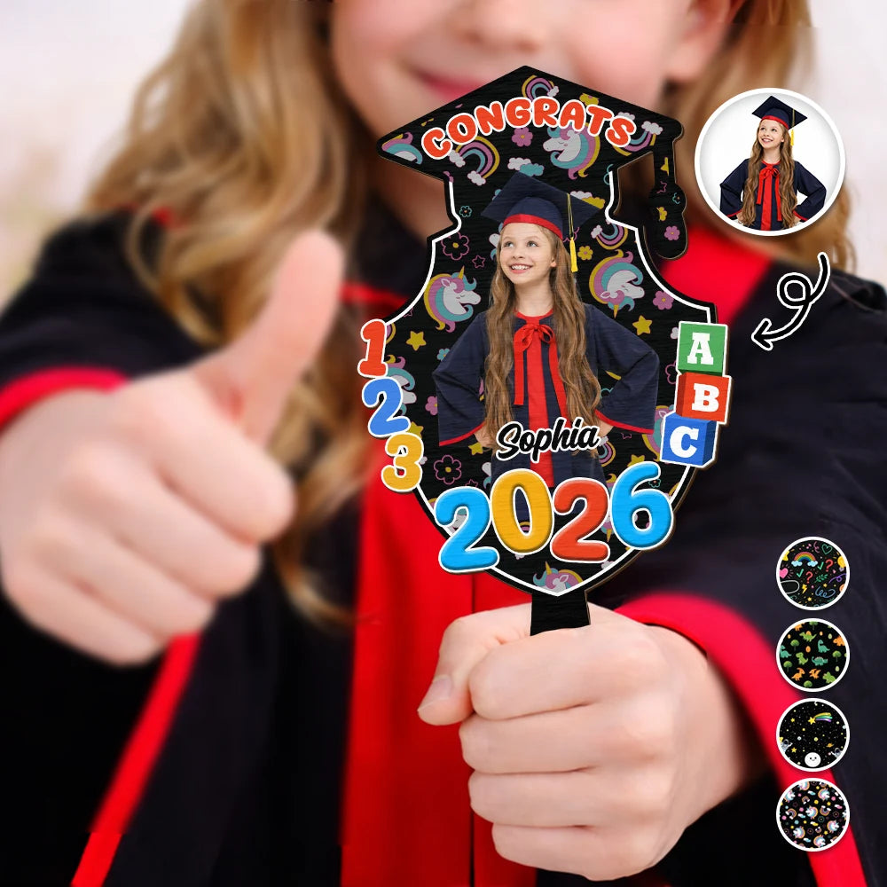 Custom Photo Congrats Pre-K Kindergarten Graduation - Personalized Graduation Handheld Fan