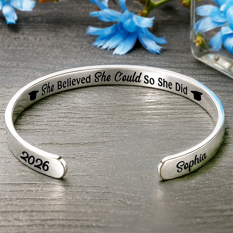 Graduation,Gift For Daughter,Dad - Daughters (Adult),Mom - Daughters (Adult),Mom - Sons,Gift For Son,Dad - Sons,Happy - She Believed She Could So She Did Graduation - Personalized Bangle Bracelet Cuff