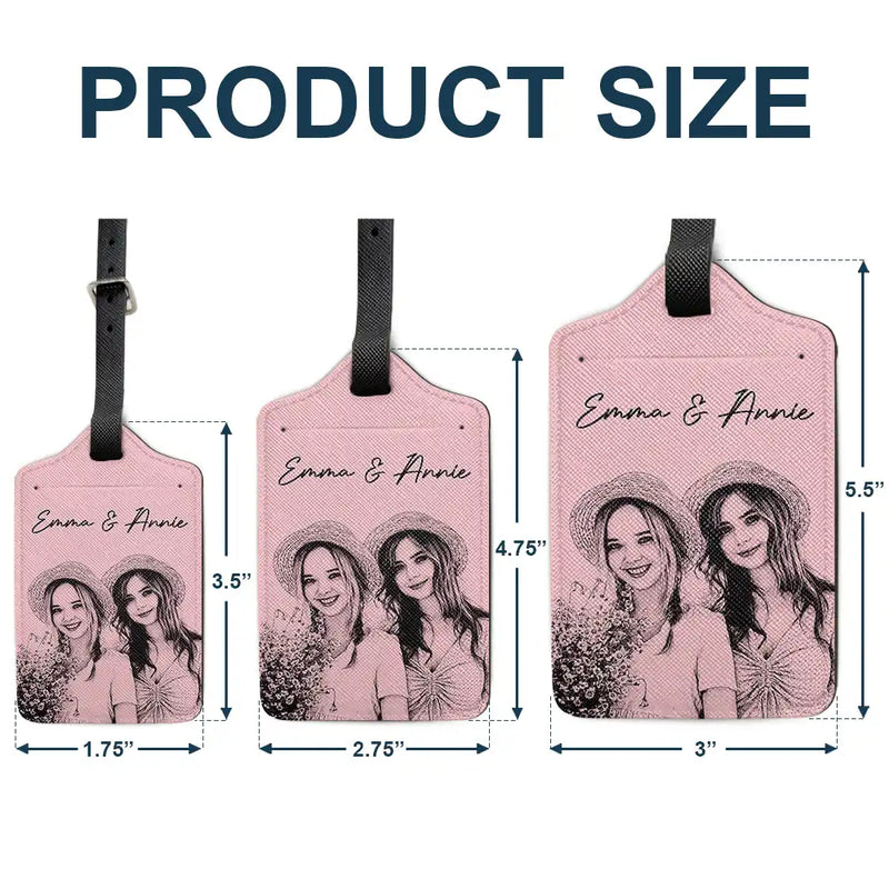 Family, Gift For Bestie, Dog Lovers, Cat Lovers, Happy, Custom Photo, Gift For Mother, Gift For Father - Custom Photo Pencil Sketch Family Besties Dog Cat Portrait - Personalized Luggage Tag