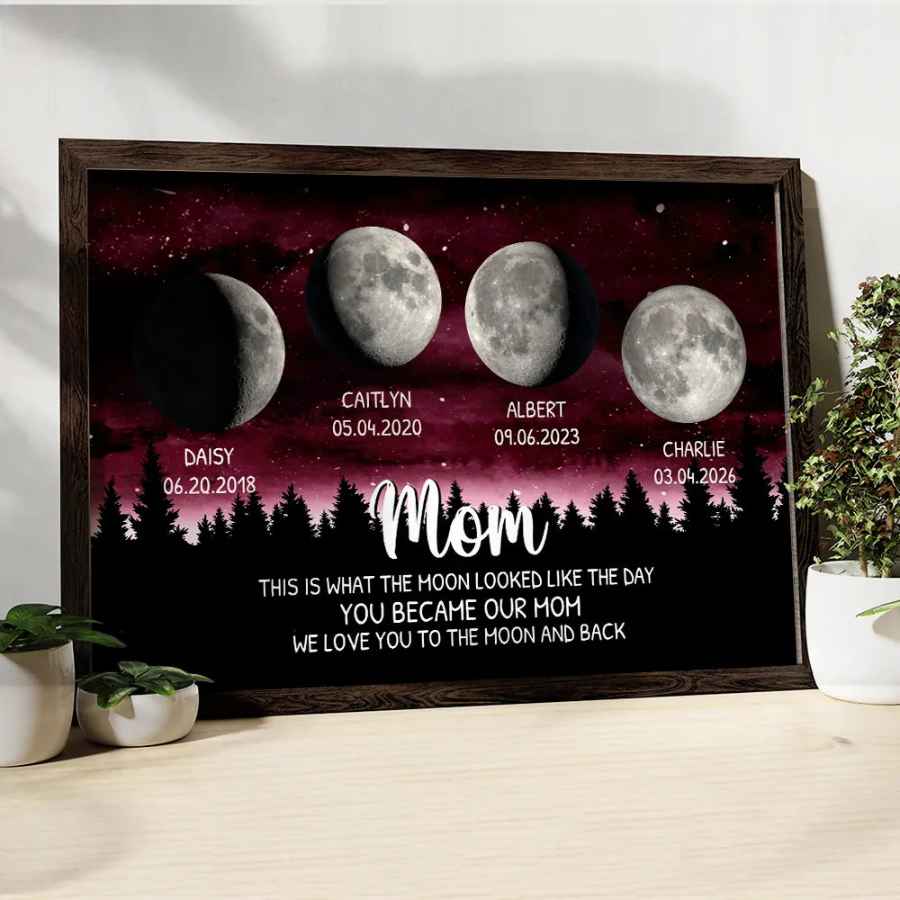 Gift For Mother,Mom - Children,Happy,New Mom,New baby - Moon Phase This Is What The Moon Looked Like - Personalized Poster