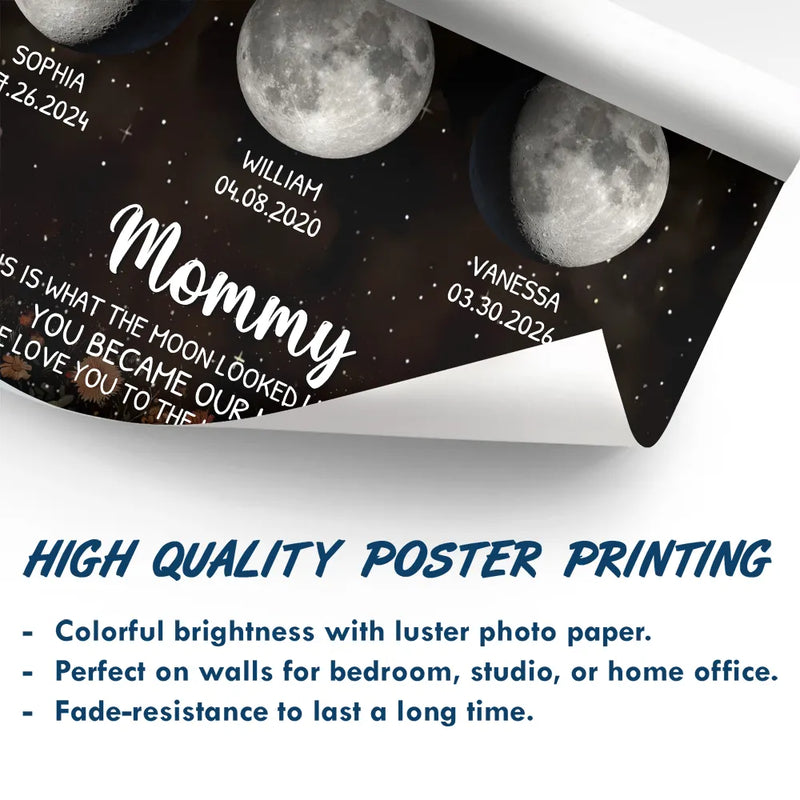 Gift For Mother,Mom - Children,Happy,New Mom,New baby - Moon Phase This Is What The Moon Looked Like - Personalized Poster