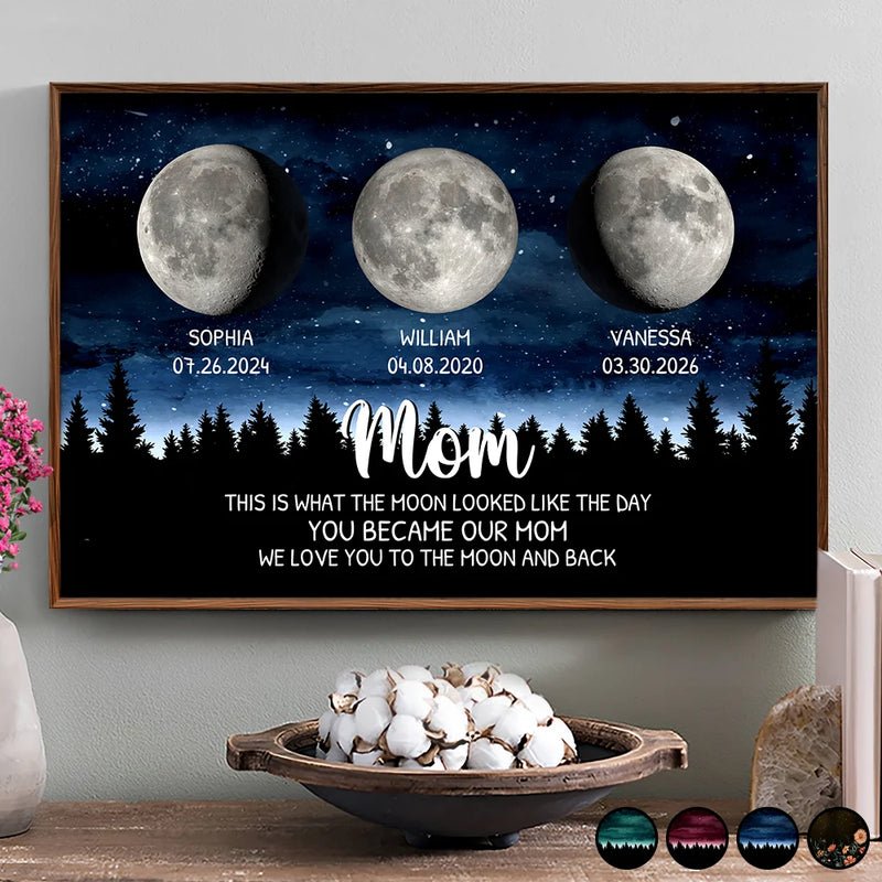 Gift For Mother,Mom - Children,Happy,New Mom,New baby - Moon Phase This Is What The Moon Looked Like - Personalized Poster