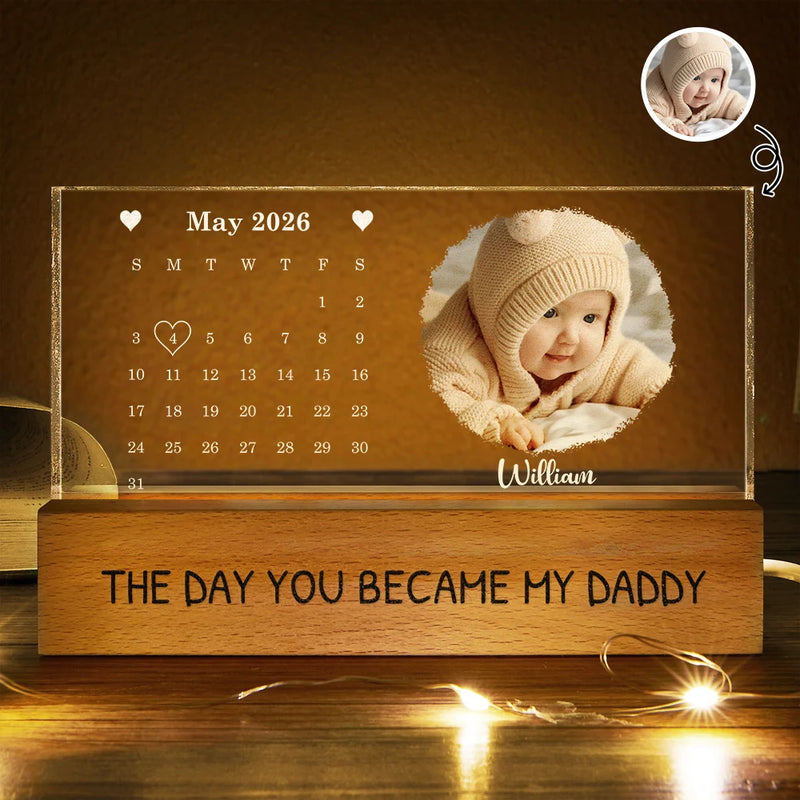 New Dad,New Mom,New baby,Gift For Father,Gift For Mother,Happy,Calendar - Calendar The Day You Became My Dad Mom Holding Hands - Personalized Rectangle LED Light