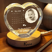 Gift For Mother,Gift For Father,New Dad,New Mom,New baby,Happy,Calendar,Photo - Calendar Custom Photo The Day You Became My Mommy Daddy - Personalized Crystal Heart Shaped Lamp