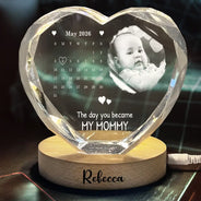 Gift For Mother,Gift For Father,New Dad,New Mom,New baby,Happy,Calendar,Photo - Calendar Custom Photo The Day You Became My Mommy Daddy - Personalized Crystal Heart Shaped Lamp