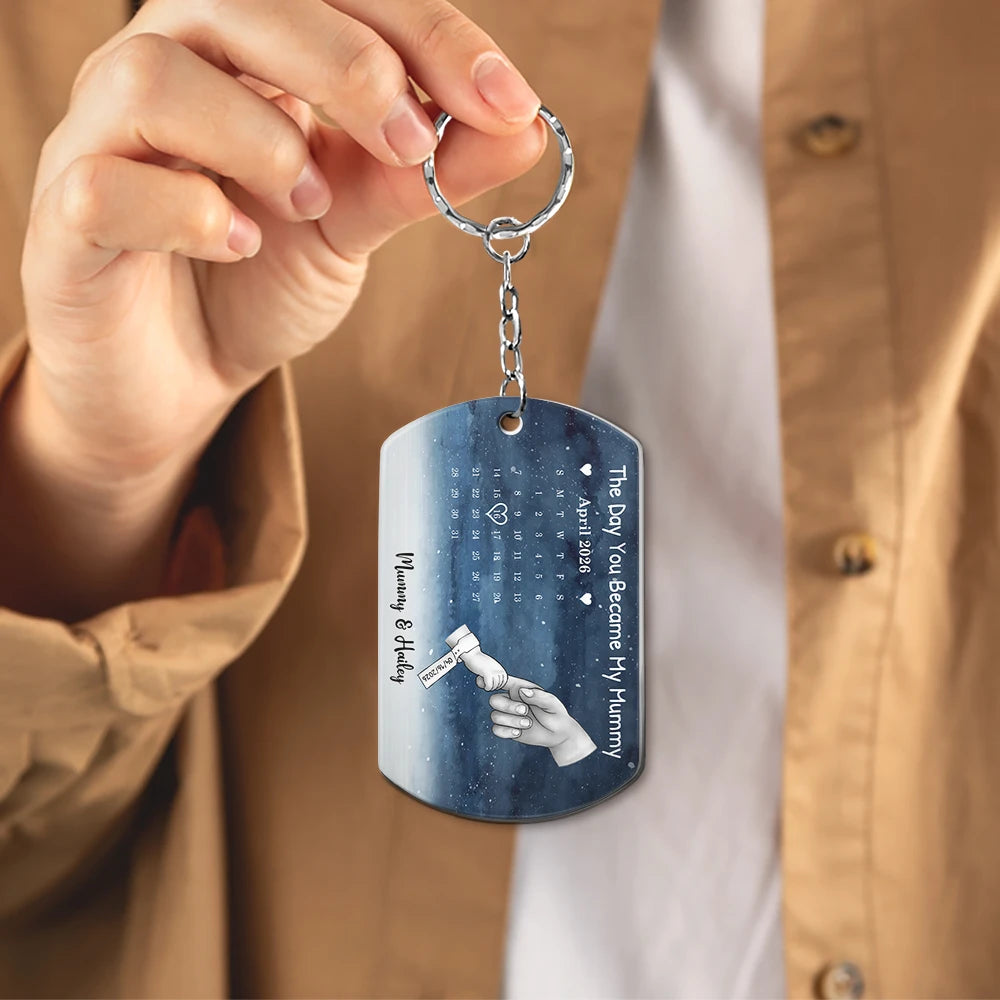 New Dad,New Mom,New baby,Gift For Father,Gift For Mother,Happy,Non-Eng,Calendar,Adorable - Calendar The Day You Became My Dad Mom Holding Hands - Personalized Aluminum Keychain