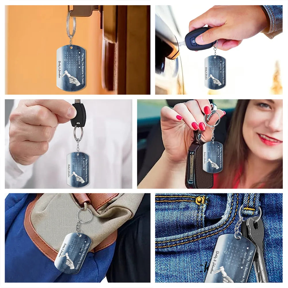 New Dad,New Mom,New baby,Gift For Father,Gift For Mother,Happy,Non-Eng,Calendar,Adorable - Calendar The Day You Became My Dad Mom Holding Hands - Personalized Aluminum Keychain