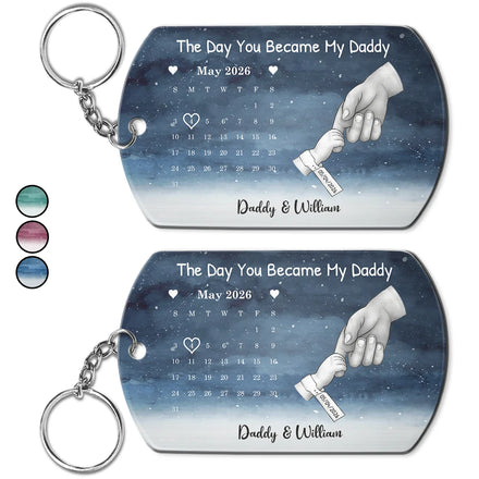 Calendar The Day You Became My Dad Mom Holding Hands - Personalized Aluminum Keychain