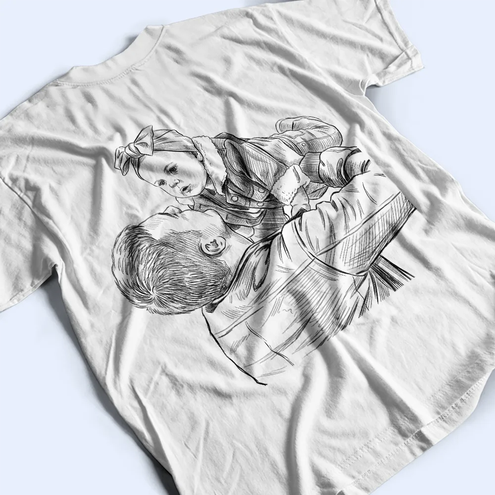 Gift For Father,Dad - Daughter (Young),Gift For Daughter,Gift For Children,Custom Photo,Art Design,French,Non-Eng,Proud,Photo - Pencil Sketch - Remove BG - Photo Personnalisée Croquis Au Crayon Photo Personnalisée Croquis Au Crayon Juste Un Papa Et Sa Fille - T-Shirt Personnalisé