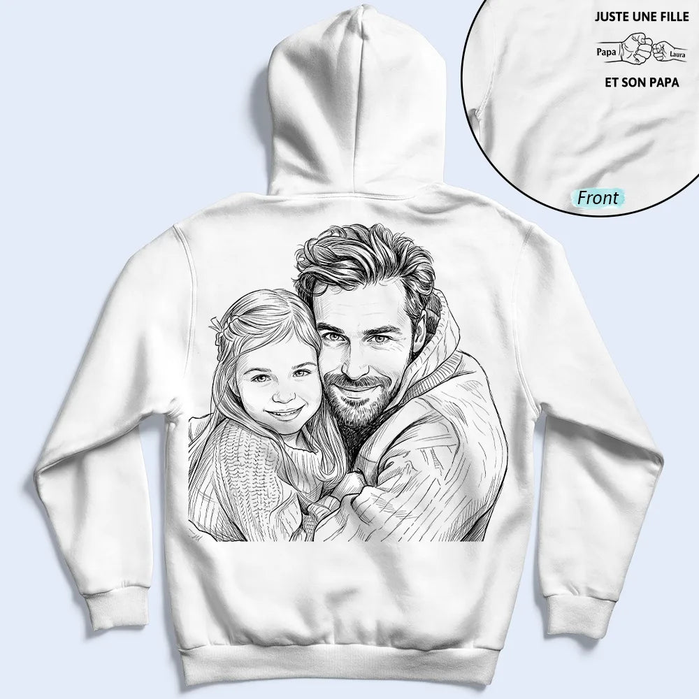 Gift For Father,Dad - Daughter (Young),Gift For Daughter,Gift For Children,Custom Photo,Art Design,French,Non-Eng,Proud,Photo - Pencil Sketch - Remove BG - Photo Personnalisée Croquis Au Crayon Photo Personnalisée Croquis Au Crayon Juste Un Papa Et Sa Fille - T-Shirt Personnalisé