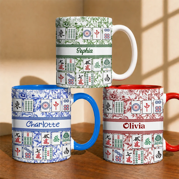 Confident,Custom Text,Gift For Women,Gift For Yourself,Gifts For Her - Mahjong Lover Gift - Personalized Floral Mahjong Tiles Name Mug