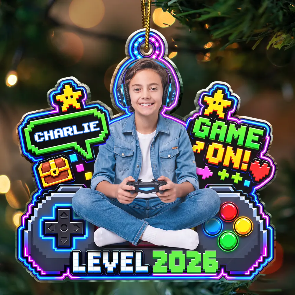 Art Design,Christmas,Custom Photo,Gaming,Gift For Kids,Happy,Photo - Gaming Lover,Top Market-Christmas Gift For Kids, Game Lovers - Personalized Custom Photo Game On Acrylic Ornament