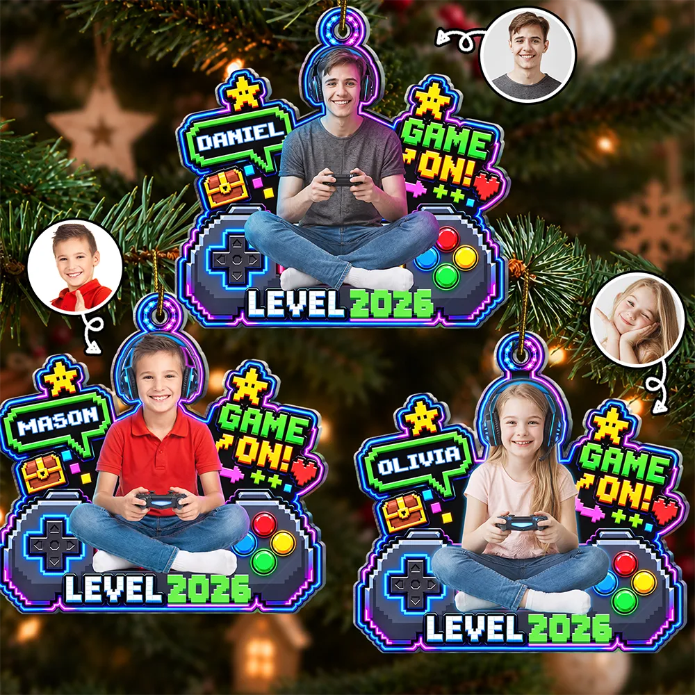 Art Design,Christmas,Custom Photo,Gaming,Gift For Kids,Happy,Photo - Gaming Lover,Top Market-Christmas Gift For Kids, Game Lovers - Personalized Custom Photo Game On Acrylic Ornament