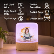 Adorable,Art Design,Custom Photo,Gift For Kids,Photo - Watercolor - Remove BG,Top Market - Birthday Gift For Kids - Personalized Custom Photo Watercolor Kid Portrait Moon And Stars Touch Night Light