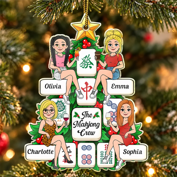Christmas,Happy,Vector - Mahjong Club Christmas Gift - Personalized Retro Mahjong Crew Acrylic Ornament