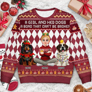 Christmas,Dog Mom,Gift For Mother,Gifts For Her,Happy,Pet Lovers,Vector - Christmas Gift For Dog Mom - Personalized A Girl And Her Dog Unisex Ugly Sweater