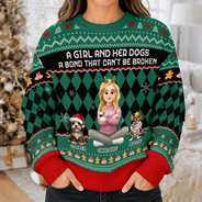 Christmas,Dog Mom,Gift For Mother,Gifts For Her,Happy,Pet Lovers,Vector - Christmas Gift For Dog Mom - Personalized A Girl And Her Dog Unisex Ugly Sweater