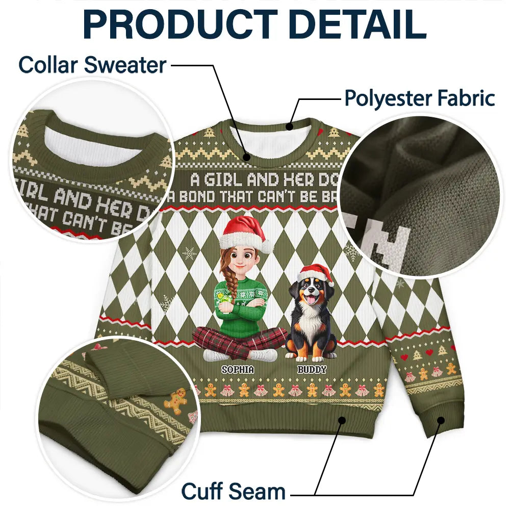 Christmas,Dog Mom,Gift For Mother,Gifts For Her,Happy,Pet Lovers,Vector - Christmas Gift For Dog Mom - Personalized A Girl And Her Dog Unisex Ugly Sweater