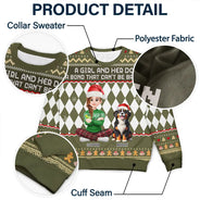 Christmas,Dog Mom,Gift For Mother,Gifts For Her,Happy,Pet Lovers,Vector - Christmas Gift For Dog Mom - Personalized A Girl And Her Dog Unisex Ugly Sweater