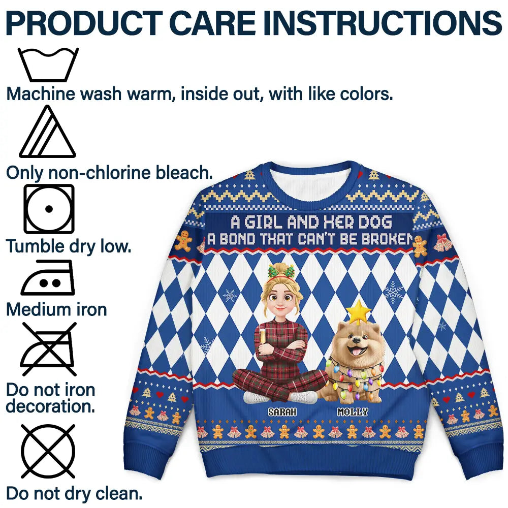 Christmas,Dog Mom,Gift For Mother,Gifts For Her,Happy,Pet Lovers,Vector - Christmas Gift For Dog Mom - Personalized A Girl And Her Dog Unisex Ugly Sweater