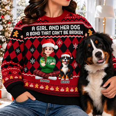 Christmas Gift For Dog Mom - Personalized A Girl And Her Dog Unisex Ugly Sweater