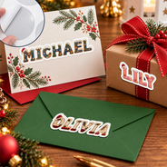Adorable, Christmas, Gift For Kids, Icon - Christmas Gift Labels For Kids And Family - Personalized Name Santa Hat Letter Sticker
