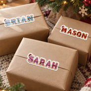 Adorable, Christmas, Gift For Kids, Icon - Christmas Gift Labels For Kids And Family - Personalized Name Santa Hat Letter Sticker
