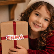 Adorable, Christmas, Gift For Kids, Icon - Christmas Gift Labels For Kids And Family - Personalized Name Santa Hat Letter Sticker