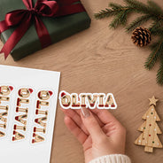 Adorable, Christmas, Gift For Kids, Icon - Christmas Gift Labels For Kids And Family - Personalized Name Santa Hat Letter Sticker