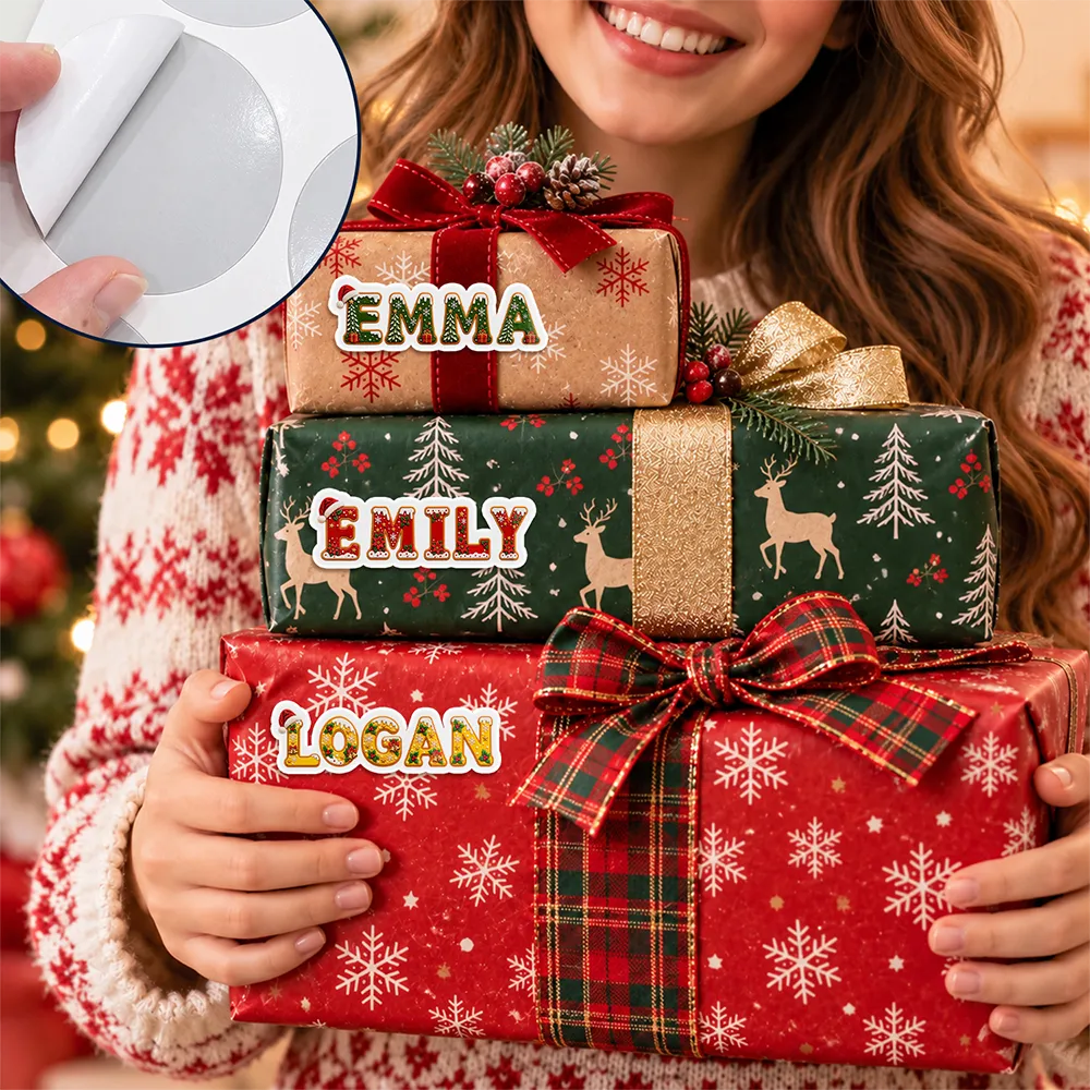 Adorable, Christmas, Gift For Kids, Icon - Christmas Gift Labels For Kids And Family - Personalized Name Santa Hat Letter Sticker