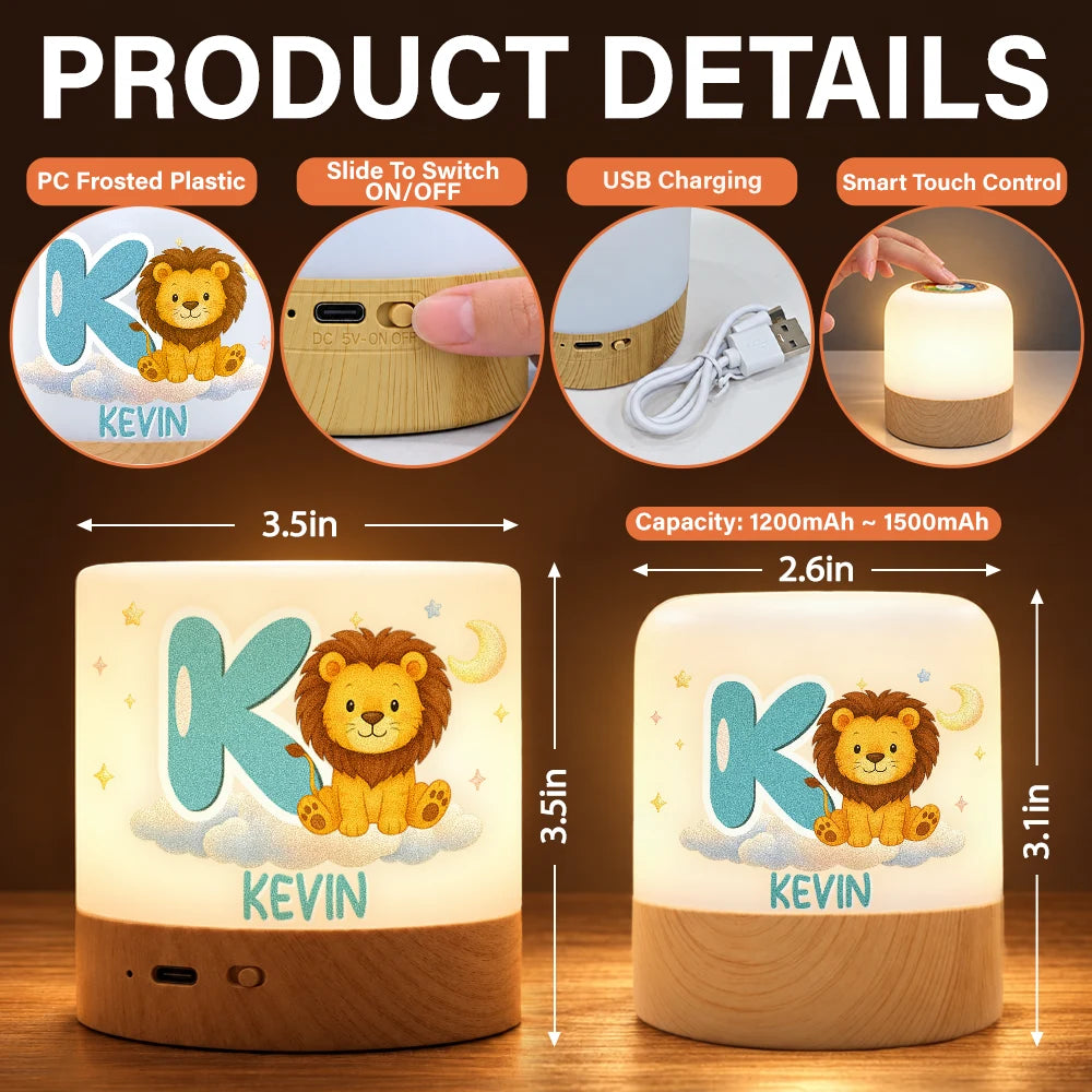 Adorable,Gift For Kids,Icon - Birthday Gift For Kids - Personalized Cute Animal Name Touch Night Light