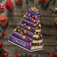 Christmas,Cozy,Gift For Women,Gift For Yourself,Gifts For Her,Icon,Reading - Christmas Gift For Book Lovers - Personalized Stack Of Books With String Lights Acrylic Ornament