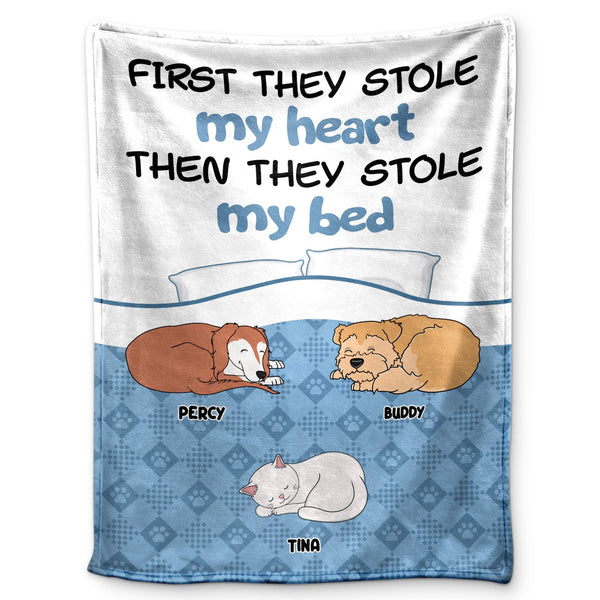 Dog Cat Stole My Heart - Gift For Pet Lovers - Personalized Fleece Blanket