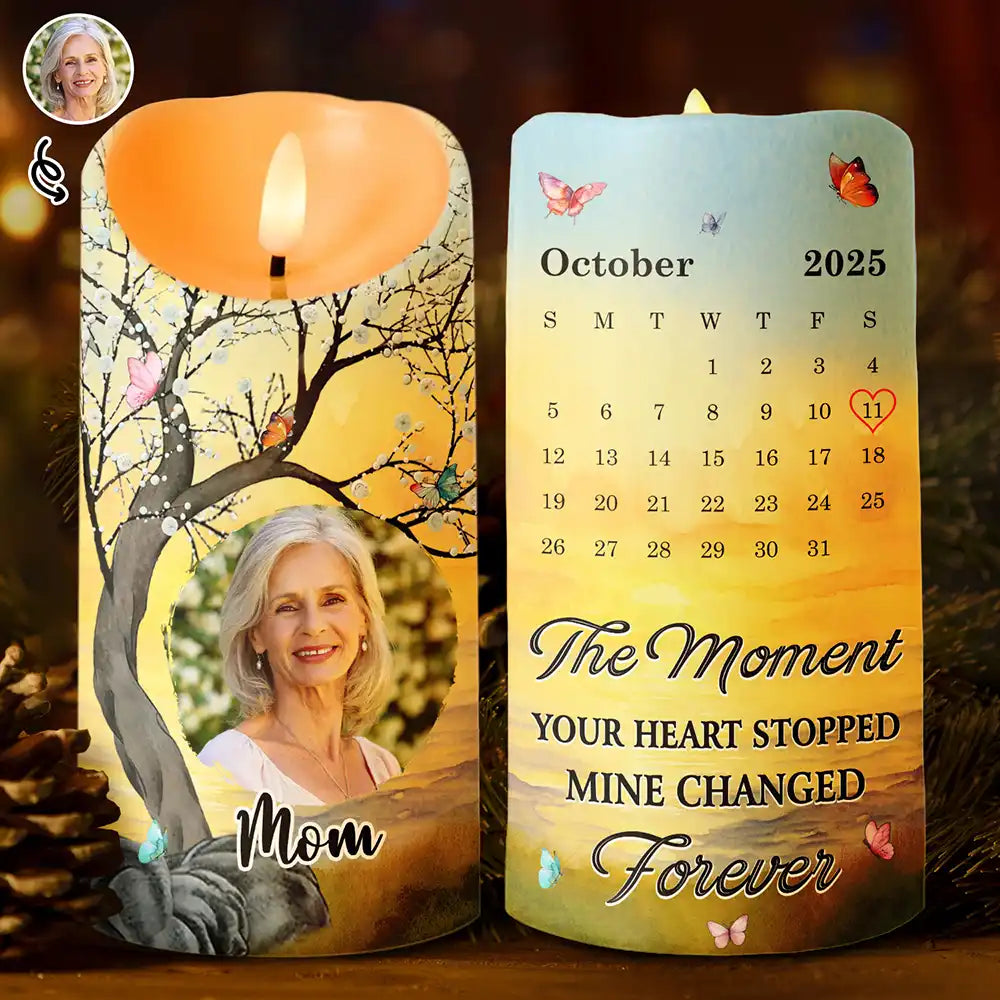 Custom Photo Calendar Memorial The Moment Your Heart Stopped - Personalized Flameless LED Candle