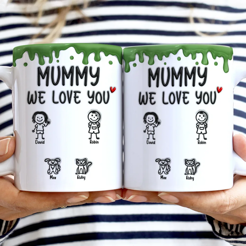 Gift For Mother,Funny,Mom,Children - Mom We Love You 3D Inflated Effect Stick Figure - Personalized White Edge-to-Edge Mug