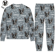 Cat Lovers,Pet Lovers,Dog Lovers,Dog Mom,Dog Dad,Cat Mom,Cat Dad,Happ - Custom Photo Funny Pet Face Pattern Dog Cat Family - Personalized Unisex Pajamas Set