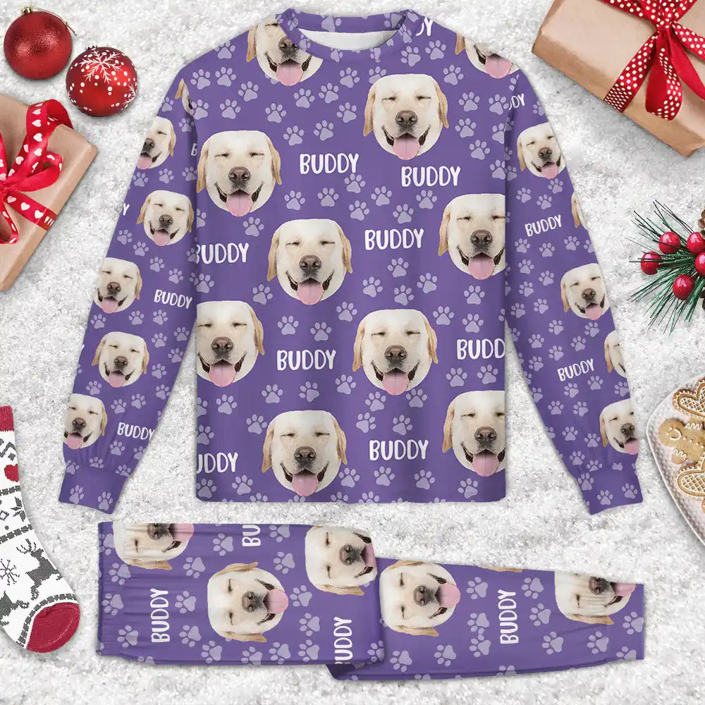 Cat Lovers,Pet Lovers,Dog Lovers,Dog Mom,Dog Dad,Cat Mom,Cat Dad,Happ - Custom Photo Funny Pet Face Pattern Dog Cat Family - Personalized Unisex Pajamas Set